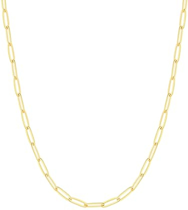 FOCALOOK Gliederkette Damen Edelstahlkette Büroklammer Halskette 3MM breit Layering Kette ohne Anhänger Mädchen Kette in Silber/Gold/Schwarz/Rosegold Schmuck Hautverträglich