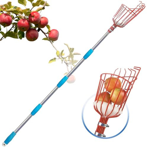 TAILERNRUYE Verstellbarer Obstpflücker mit Teleskopgriff und Korb, 89,9–165,1 cm – ideal für die Ernte von Apfeln, Orange, Avocado, Zitrone, Birne und Mango