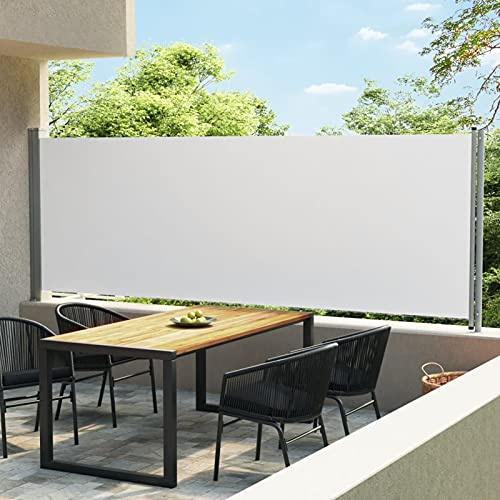 Vopese Patio Retractable Side Awning 600x160 cm Cream, Outdoor Garden Canopy Awning Sun Shade Shelter, Awning Canopy for Patio, Courtyard, Balcony and Restaurant Garden&Outdoor