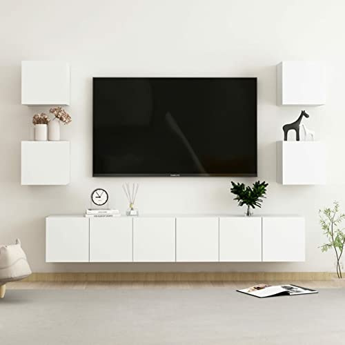 SECOLI TV Schrank hängend TV Board hängend TV lowboard fernsehschrank Hängeschrank Hängeboard Wohnwand Wohnwand Wohnzimmer-Weiß-7-tlg