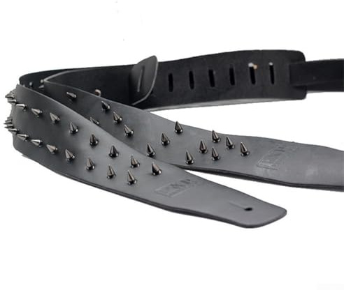 Zoegneer Verstellbarer Gitarrengurt aus robustem Leder mit Metallnieten für Punk- und Rock-Bands (B)