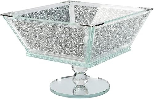 JAYOGLA Crushed Diamond Crystal Fruit Bowl, Chrome Finish, Glass, 21 x 21 x 26 cm