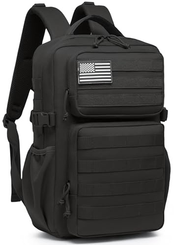 Wotony Military Tactical Backpack for Men Waterproof Daypack 3 Day Assault Pack Molle Bag with Water Bottle Holder (Black, 30L)