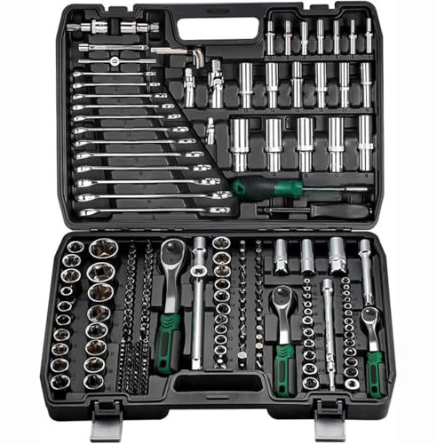 slrongpowlr 216pcs Metric Tool Kit Socket Ratchet Wrench Sets,Wrench And Socket Set,72 Tooth Reversible Ratchet Wrench with Universal Joint And Extension Bars,Mechanics wrench Tool Set for Automotive