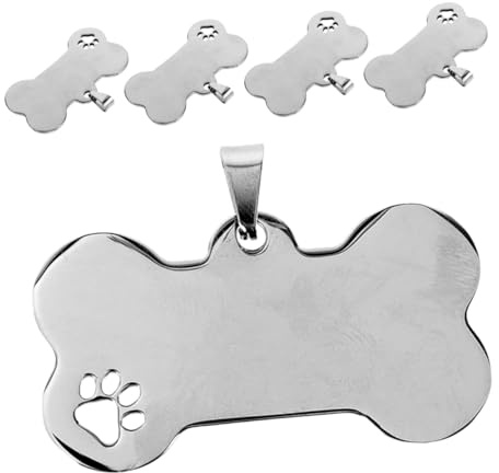 Hundemarke Gravierbare aus Edelstahl 5 Stück Silber in Knochenform | Hunde und Katzen, Leichtes Erkennen Am Halsband, Hohle Pfote, Zubehör für Schlüsselanhänger