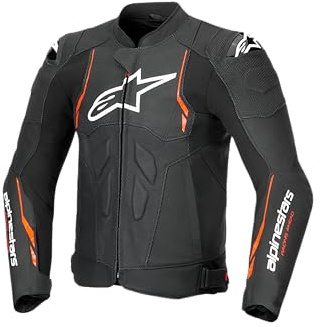 Alpinestars Chaqueta de cuero Dusk Airflow, diseño inspirado en la carrera, ventilación y armadura de plasma nucleón para una protección superior, Negro/Rojo, 38