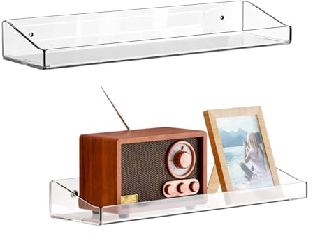 DeMythrial 2er Set Schweberegal Regal Wand 40cm Wandregal Ohne Bohren Acryl Wandregal CD DVD Regal Dekorative Schwebendes für Wohnzimmer, Schlafzimmer, Küche, Büro, Badezimmer, Bücherregal Wand