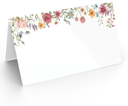 Printed Party Place Cards for Table Setting – Set of 25 Blank Name Cards – Wildflower Design for Weddings, Bridal Showers, Baby Showers, and Dinner Parties