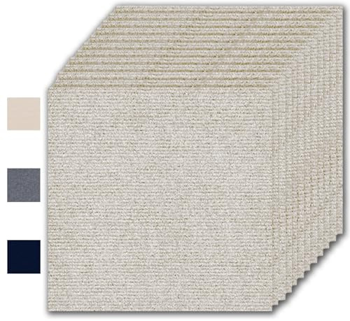 Teppichfliesen Selbstklebend 30x30cm - 12 Stück Set (1.08m²) - Hochwertige teppichfliesen mit Trittschalldämmung, Sägezahnmuster Teppichboden für Büro/Wohnung/Keller, cremefarben