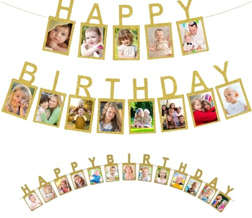 Heyumybit Geburtstag Girlande,Baby Geburtstag Fotogirlande,Happy Birthday,Hängende Foto Wanddekoration für Kinder Erwachsene
