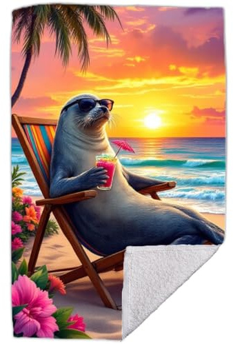 RPLUS Strandtuch Robbe 70x140 cm Baumwolle – personalisiert mit Name/Text | Badetuch mit Robbe, saugfähig & hautfreundlich, optional ohne Name, in lebendigen Farben und verschiedenen Tiermotiven
