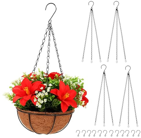 YONEEKSS 4 Pack Hanging Basket Chains, 3 Point 23 inches Metal Replacement Chain, Black Heavy Duty Metal Chain Hangers for Hanging Plants Flowers pots and Ornaments