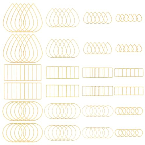 CRAFTYMELODY 200 Stück Messing Verbindungsringe 12 Stile Gold Runde Tropfenglieder Dreieck Quadratische Ohrringe Perlenring Offene Lünetten Rahmen Verbindungsringe