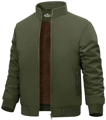 Lonya Giacca Bomber Invernale Uomo Giubbotto Pile Termica Aviator Jacket Antivento Impermeabili Casual Con Cerniera e Tasche, Verde Militare, XL