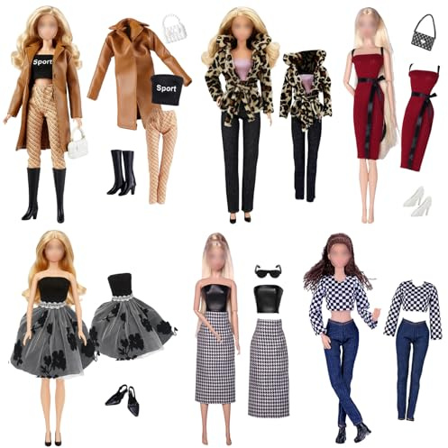 19 Stück Puppen Kleidung und Zubehör für 11.5 Zoll/30cm Puppen Modepuppen Outfit mit 4 Oberteile 2 Mäntel 3 Röcke 3 Hosen 4 Schuhe 2 Taschen 1 Brille Geschenk für Mädchen