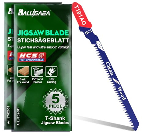 BALUGAEA Stichsägeblatt Set Holz 10 Stück T101AO T-Schaft Stichsägeblätter | HCS Stichsägeblatt für MDF, Hartholz, Weichholz, Spanplatten, Laminat, Kunststoff und PVC mit sauberer Schnittqualität.