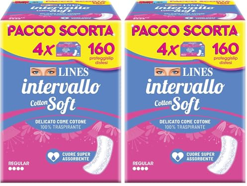 LINES INTERVALLO COTTON SOFT, proteggislip disteso, salvaslip per piccole perdite, delicato come cotone, traspirante, neutralizza odore (Confezione da 2)