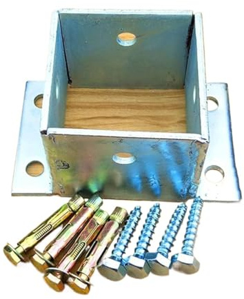 Support d'ancrage carré en acier inoxydable for poteau de garde-corps - Fixation par boulonnage for terrasse ou pergola, avec kit d'installation (1 pièce).(150x150mm)