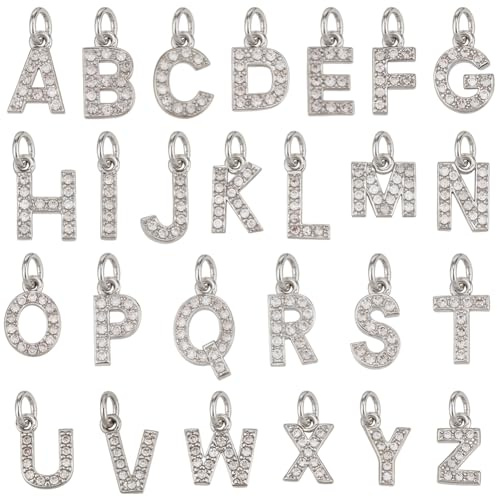 BENECREAT 26 pz di Vero Ciondolo con Lettere Dell'Alfabeto AZ Placcato In Platino, Ciondoli con Alfabeto In Zirconia Cubica per Collane e Bracciali Da Donna