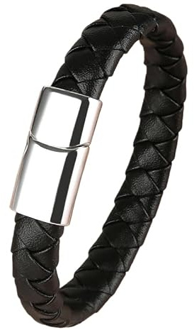 HUIANGLIYG Handgefertigte Armbänder Aus Echtem Leder Für Damen Und Herren, Minimalistisches Braun-Schwarzes Geflochtenes Lederarmband Mit Magnetverschluss, Lässiges Mehrlagiges Armband