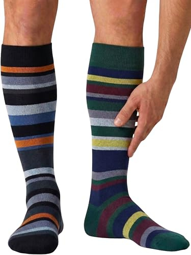 o-day Calze Filo di Scozia Uomo Lunghe Fantasia a Righe Colorate Set da 2 Paia Altezza Ginocchio Traspiranti Made in Italy (IT, Numero, 43, 46, Regular, Regular, Righe - Colore 2)