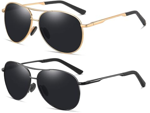 JSTHHTT 2 Paar Sonnenbrille Herren Polarisiert, Sonnenbrille Damen, Retro Fliegerbrille, Pilotenbrille Damen, Ultraleichte, UV400 Schutz, Fahren Wandern Golf Fischen Outdoorsport