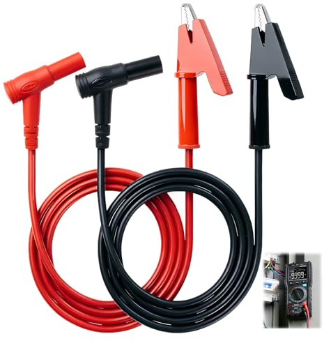 Multimeter Test Leads, 4mm Banana Plug with Crocodile Alligator Clips | 1000V 15A Silicone 3.3ft/1m Wire with Replaceable Sharp Probes, Safe Test Probe Kit for Multimeter Electrical Testing, 2PCS