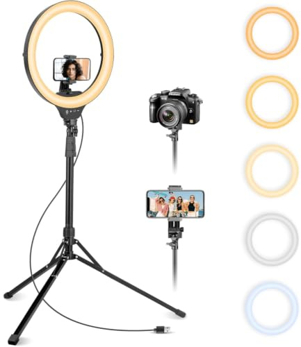 Ring Light with 75.59 Inch Tripod Stand and Cold Shoe Phone Holder, 120 LED, CRI90+, Dimmable, for Makeup, Live Streaming, YouTube, Zoom, Travel-Friendly (12)