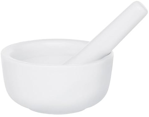 HIC Harold Import Co. Mortar and Pestle Spice Herb Grinder Pill Crusher, Fine-Quality Porcelain, White, 3.5-Inches