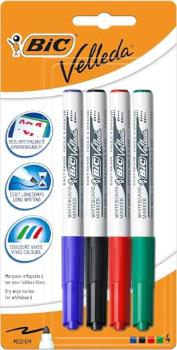BIC Velleda 1741 Whiteboard märkpenna Effa & Ccedil; ables & agrave; torr medelkonisk spets, blister med 4