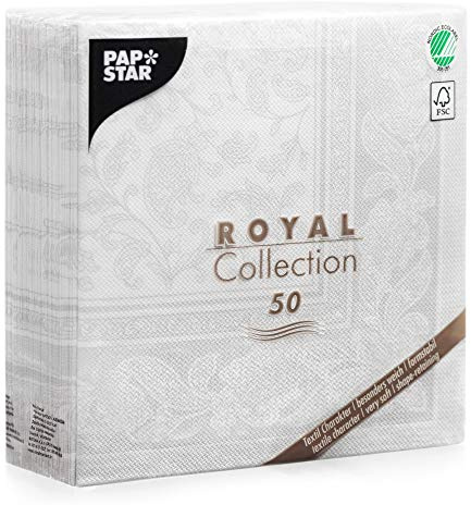 Papstar 11682 Royal Collection Ornaments Lot de 50 Serviettes de Table Pliage 1/4 Blanc 40 x 40 cm