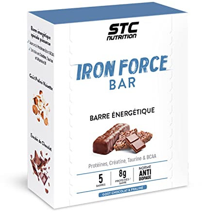 STC NUTRITION - Iron Force® Bar - Barre énergétique protéinée - Créatine + Taurine + BCAA - Actif breveté - Etui de 5 barres