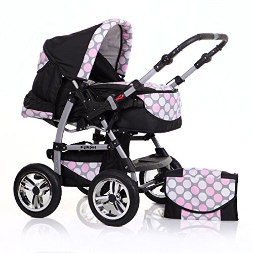 dein_babyladen Kombi-Kinderwagen Flash 2 in 1 inkl. Sportsitz und umfangreichem Zubehör in Schwarz-Pink