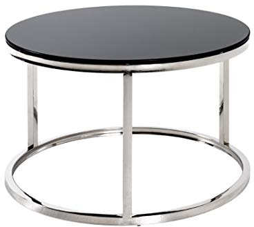 HAKU Beistelltisch Edelstahl, schwarz, Edelstahl, Sicherheitsglas 8 mm - Maße: H 36 cm x Ø 60 cm, Style: Art Deco