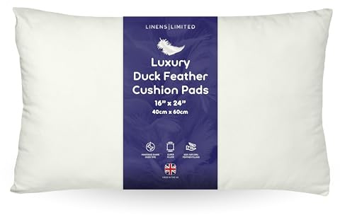 Linens Limited - Cushion Insert 40cm x 60cm, Soft and Plump Natural Duck Feather Sofa Cushion Pad, Elegant and Versatile, Easy to Clean, Large Rectangle Cushion Inner, Perfectly Fits Covers (White)