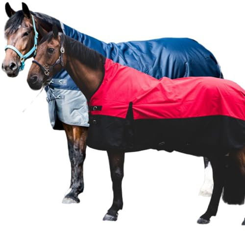 Pferdedecke 600D High Neck Weidedecke Winterdecke Regendecke Turnout : Fleece Innenfutter Red/Black - 165 cm