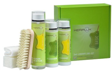 KERALUX 3in1 Lederpflege Set | 200 ml Lederreiniger, 200 ml Lederpflege, 200 ml Intensivschutz vor Anschmutzung durch Kleiderfarbabrieb