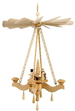 Volkskunstwerkstatt Unger Deckenpyramide - Hängepyramide Motiv Wintersport Original Erzgebirge® inkl. 4 Teelichtaufstecker #0871/T