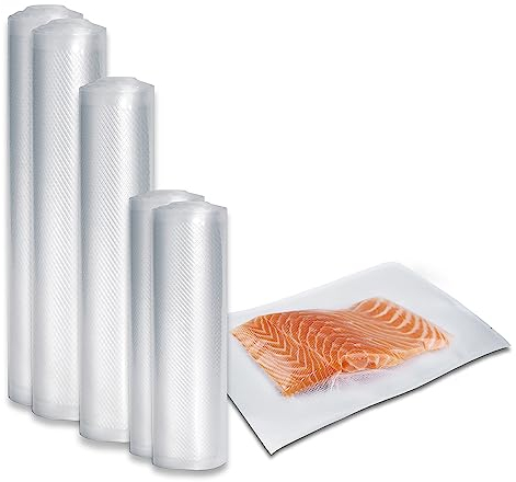 CASO Profi- Vakuumfolien Set 3 / Folienbeutel: 50x 16x23cm, Folienrolle: 2x 20x600cm, 1x 28x600cm, 2x 30x600cm 150µm, für Vakuumierer, BPA-frei, sehr stark, reißfest, kochfest