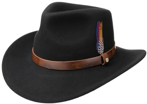 Stetson Oklahoma Wollfilz Westernhut Herren 100% wasserabweisender Filz Asahi Guard ultraleichter knautschbarer Hut mit Feder Lederband Sommer Winter