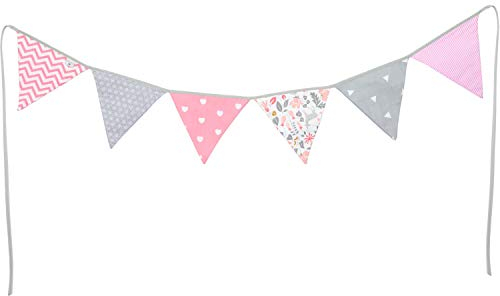 PREMYO Festoni Bandierine Colorate Stoffa Triangolari - Decorazione Cameretta Bimba Ghirlanda Nascita - Rosa Grigio