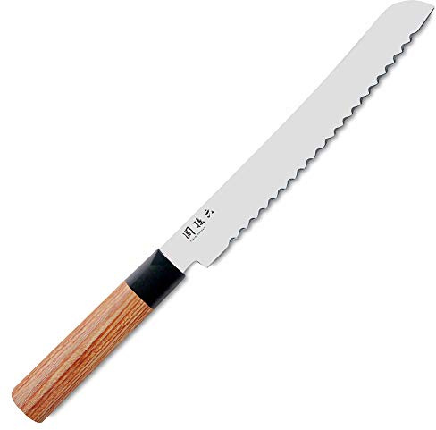 KAI Seki Magoroku Redwood Cuchillo para pan con hoja de 22,5 cm - Acero inoxidable 1K6 con 57 (±1) HRC - Hoja pulida de alto brillo - Mango de madera de Pakka Red Wood - Hecho a mano en Japón