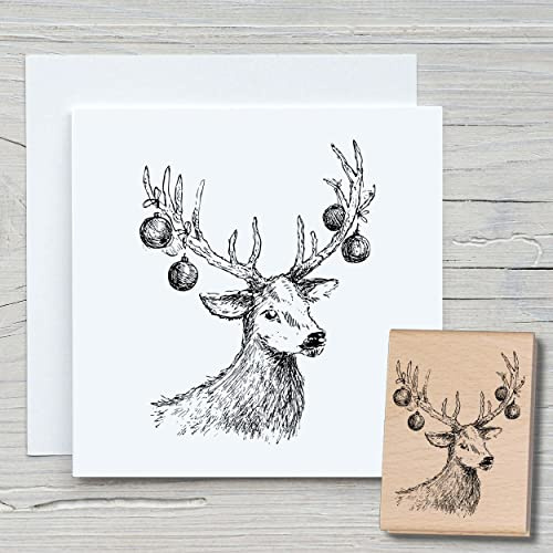 NEWSTAMPS Stempel Weihnachtshirsch 01 Motivstempel aus Holz & Gummi zum Karten und Geschenke basteln, Holzstempel für Weihnachten, Weihnachtskarte, Advent, Scrapbook, Textilstempel, Deko, Freunde