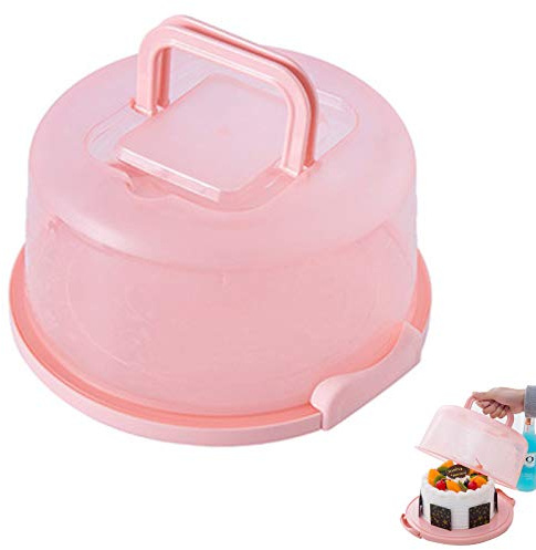 Contenitore per Torte Rotondo con Manico Portadolci con Manico e Chiusura di Sicurezza Contenitori per Torte in Plastica Contenitore per Torte Trasparente Portarotole con Maniglia Rosa 25x 21x 13cm