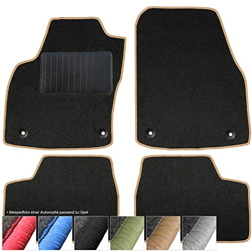 moto-MOLTICO Fußmatten Auto - Velours Autoteppiche | passend für Opel Meriva A (2004-2010) - 4-teiliges Set - Schwarze Automatten mit Beigen Ziernähten