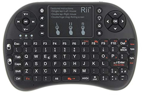 Rii Mini i8+ inalámbrico + Bluetooth (disposición italiana), mini teclado retroiluminado con panel táctil, compatible con Smart TV, TV Box, Tablet, Smartphone, consola, PC, Fire TV, Raspberry