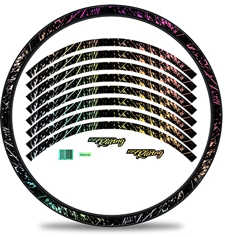 Finest Folia 16-teiliges Set Felgenrandaufkleber Sticker für Fahrrad Felgen im Racing Design Komplett Set für 27 29 für E-Bike Rennrad Mountainbike MTB Laufrad RX024 (Hologramm Silber, Glanz)