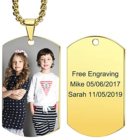 MunkiMix Benutzerdefinierter Hundemarken Text und Bild gravierte Halsketten mit farbigem/schwarz-weißem Bild Anhänger personalisiertes Geschenk für Männer/Frauen Schmuck