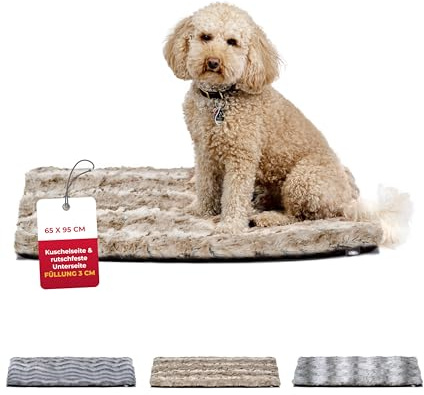 HS-Hundebett® Hundedecke Exklusiv mit Füllung und Anti-Rutsch M (65x95 cm) – Gepolstert & Waschbar – Gemütliche Hunde Kuscheldecke – Sand, Made in DE
