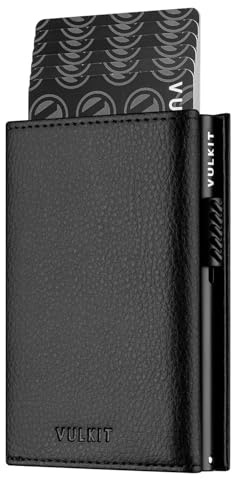 VULKIT Kreditkartenetui RFID-blockierende Pop-Up-Kartentasche aus Echtem Leder mit Geldscheinfach, Ausweisfenster, Münzfach und Magnetverschluss